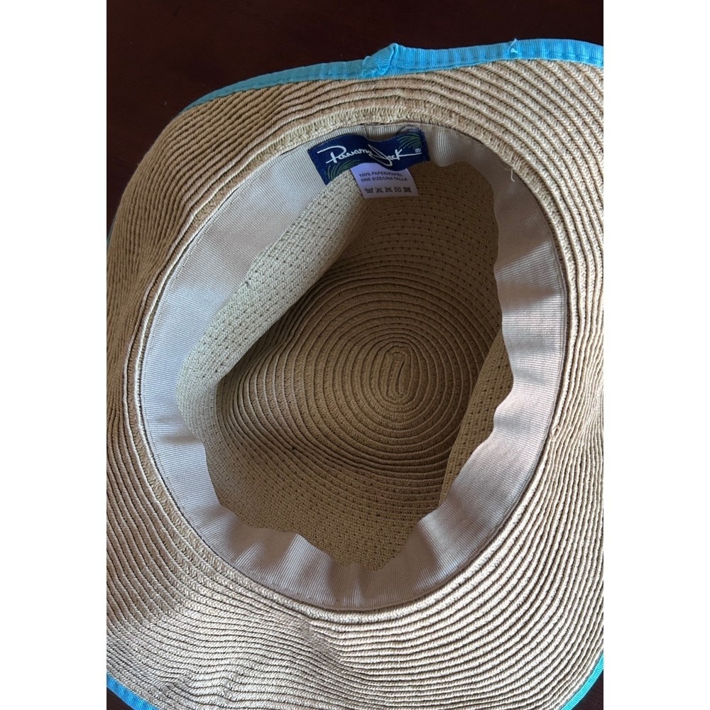 Panama Jack Floppy Sun Hat Straw OS Tan Turquoise Beachwear Costal core - Picture 6 of 9